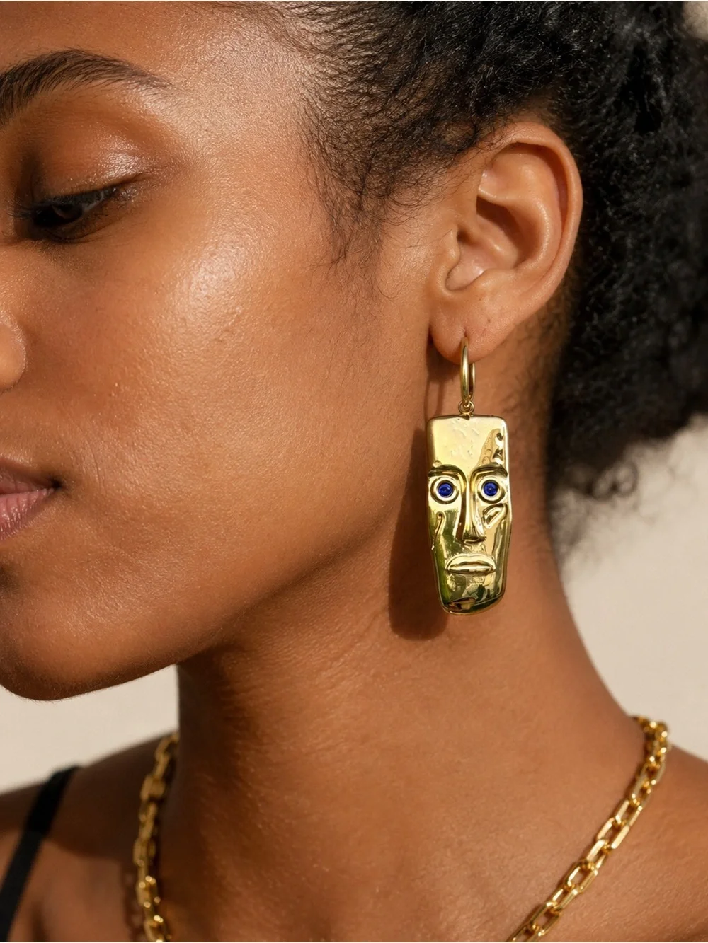 Unique Gold Face Drop Earrings Abstract Statement Earrings